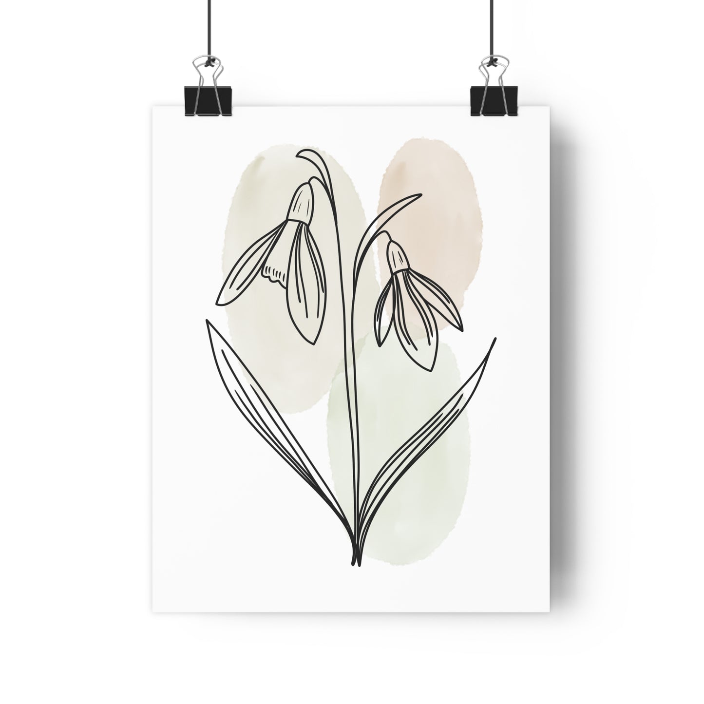 Snowdrops Line Art Print | Beige Colors