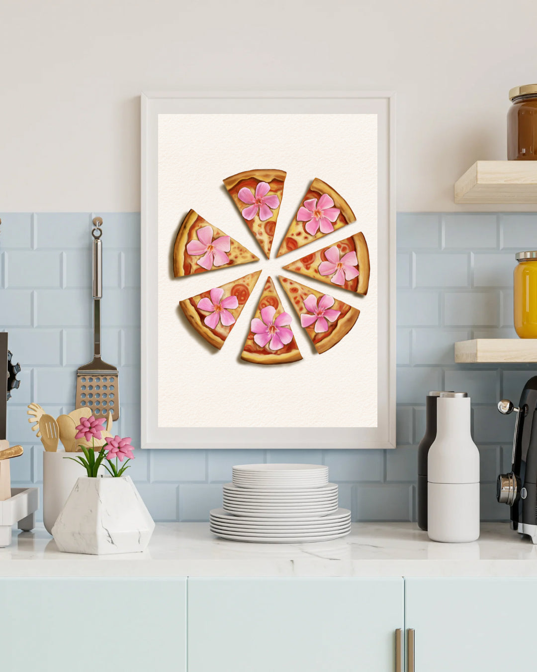 Oleander Flower Pizza Art Print
