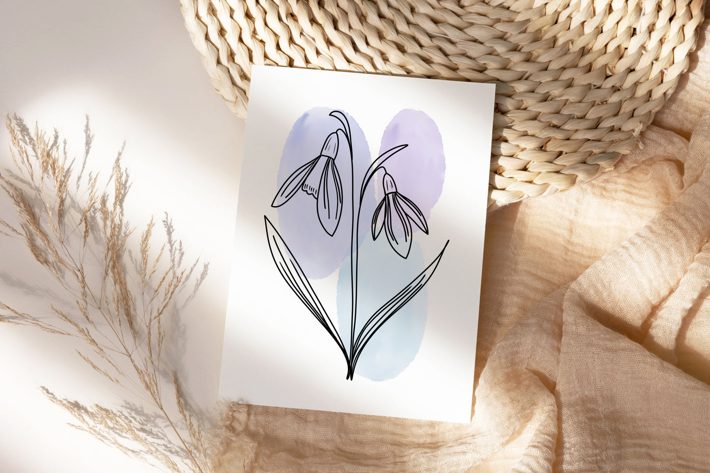 Snowdrops Line Art Print | Blue Colors