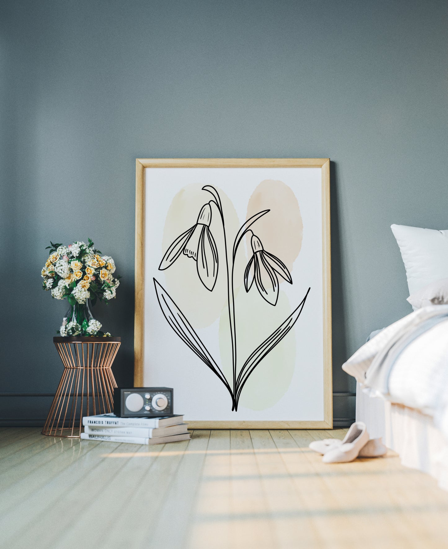 Snowdrops Line Art Print | Beige Colors