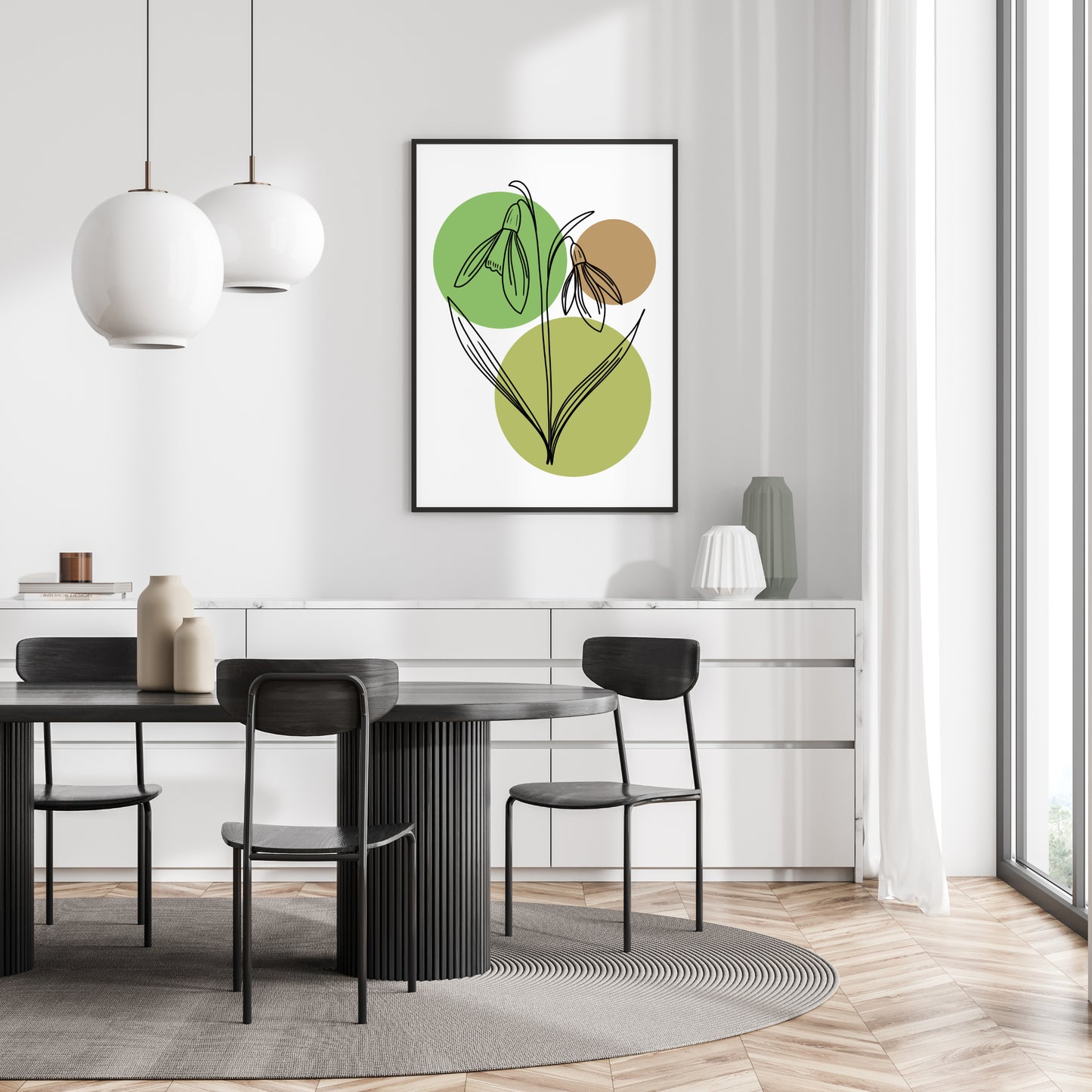 Snowdrops Line Art Print | Green Colors