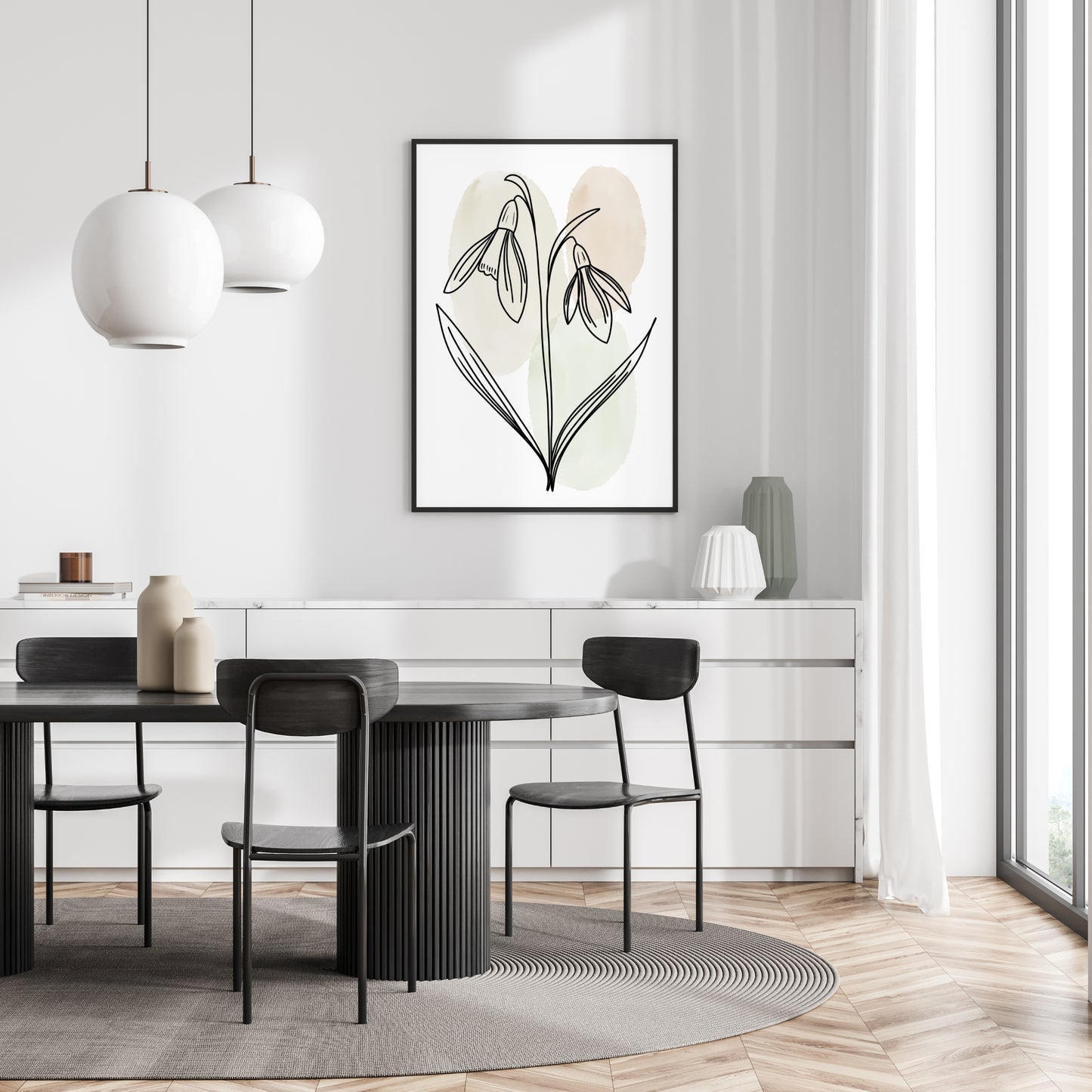 Snowdrops Line Art Print | Beige Colors