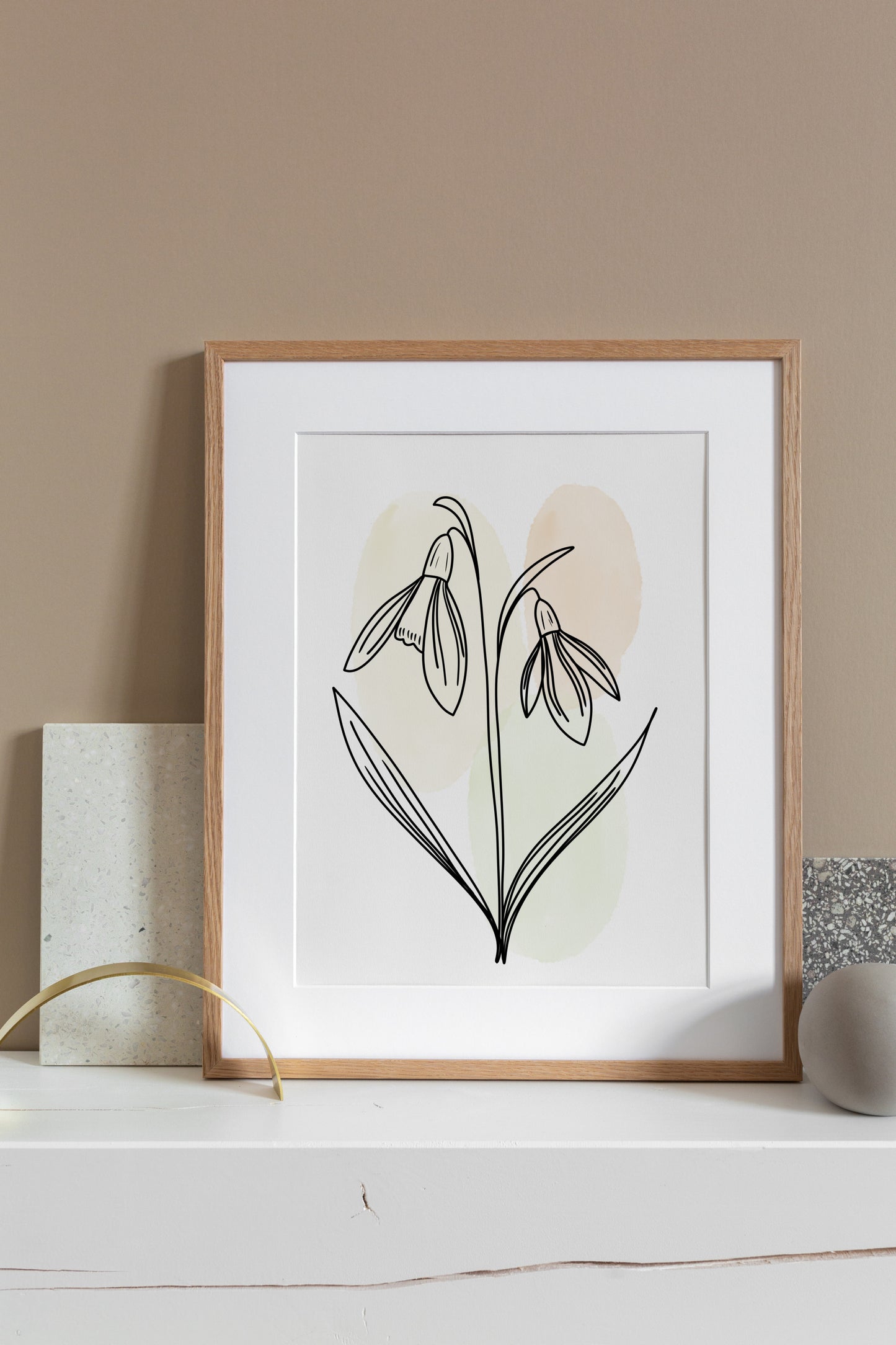 Snowdrops Line Art Print | Beige Colors
