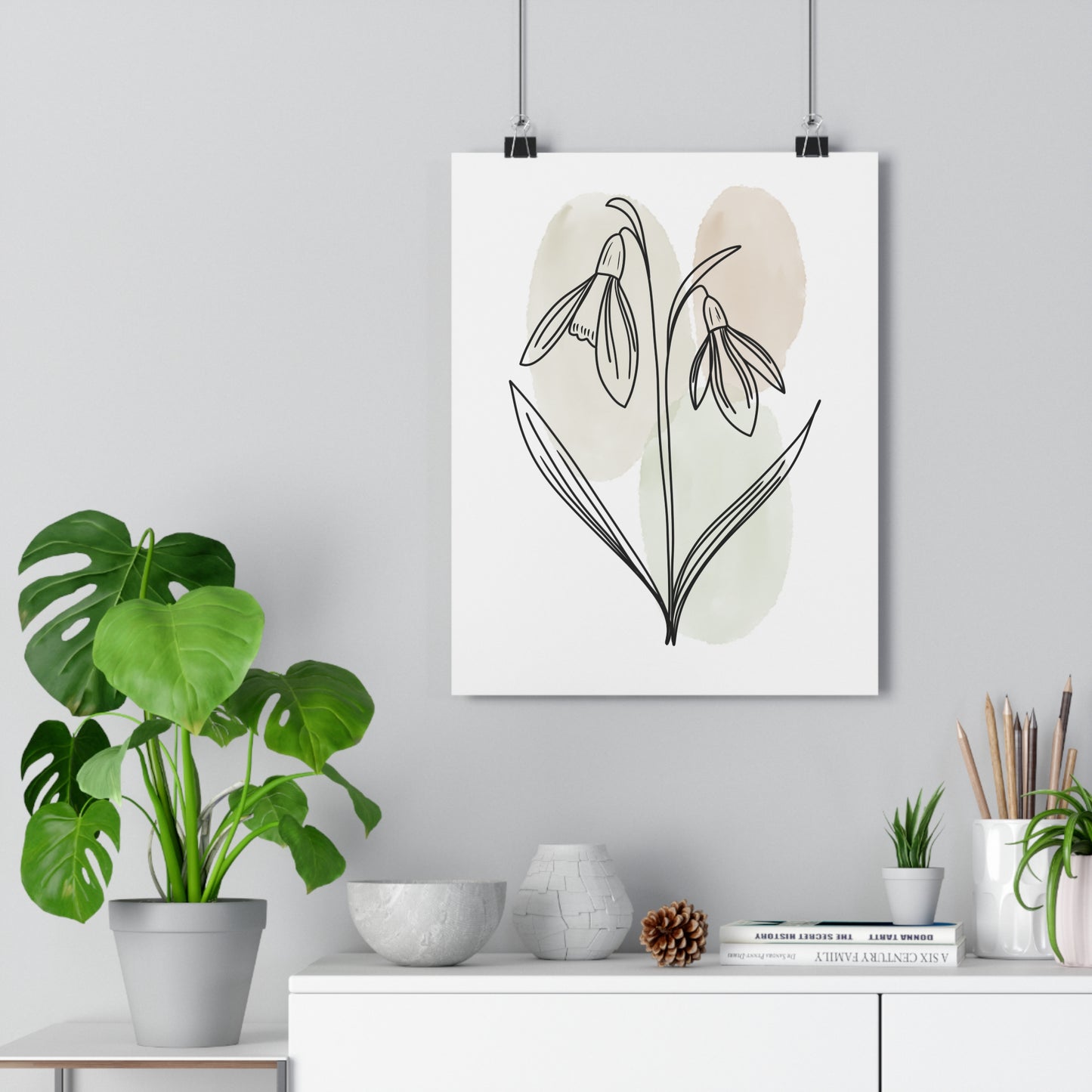 Snowdrops Line Art Print | Beige Colors