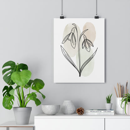 Snowdrops Line Art Print | Beige Colors