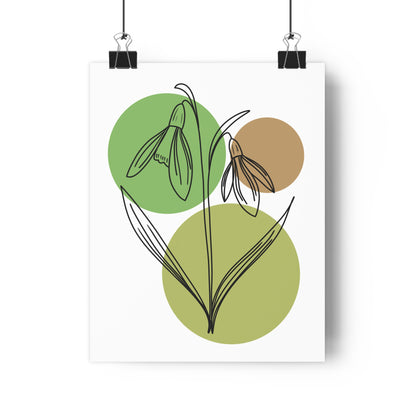 Snowdrops Line Art Print | Green Colors