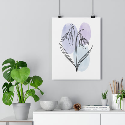 Snowdrops Line Art Print | Blue Colors