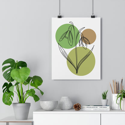 Snowdrops Line Art Print | Green Colors