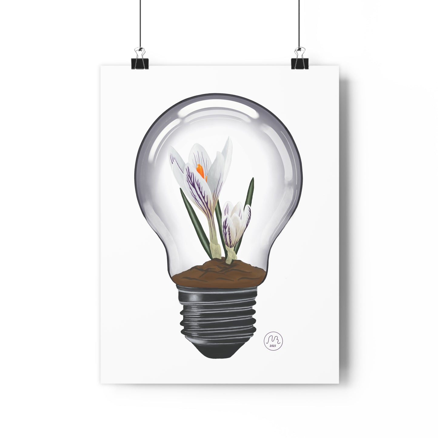 White Crocus Light Bulb Art Print
