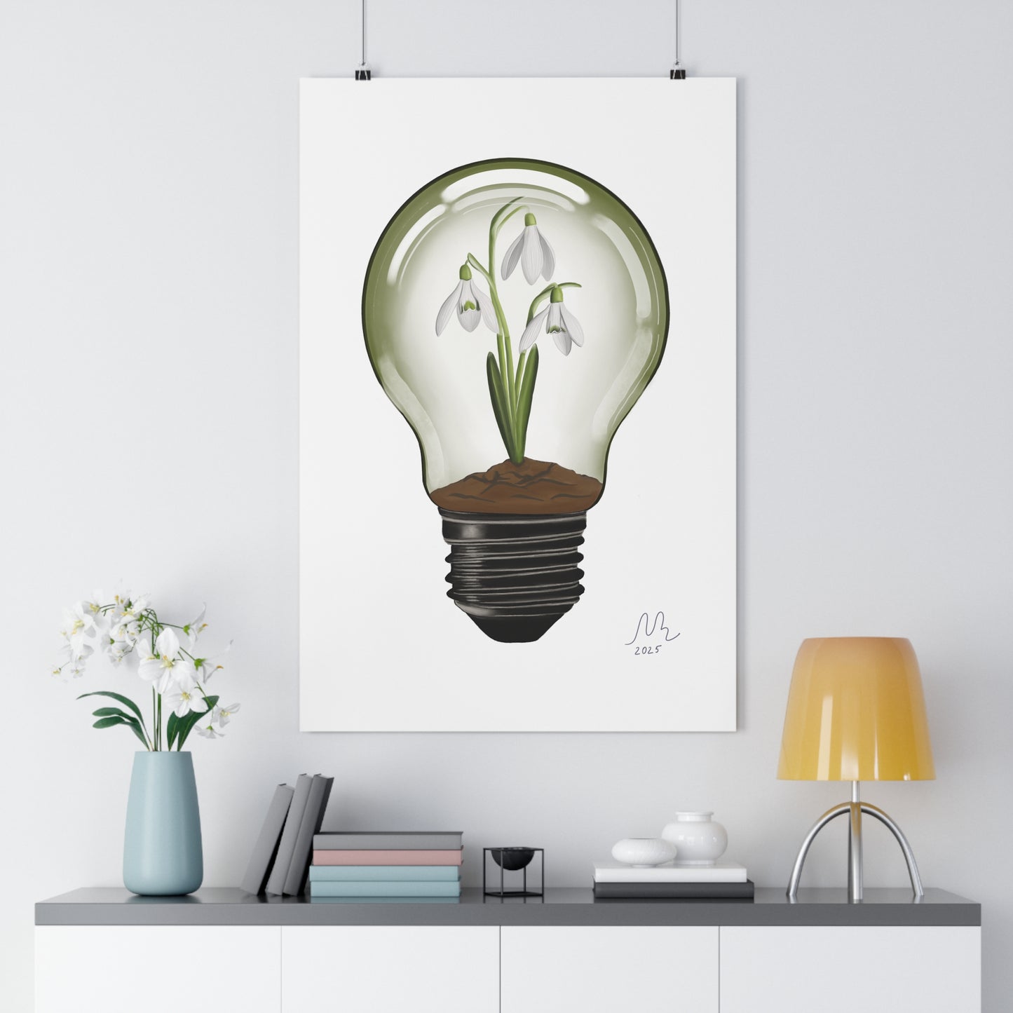 Snowdrop Light Bulb Art Print