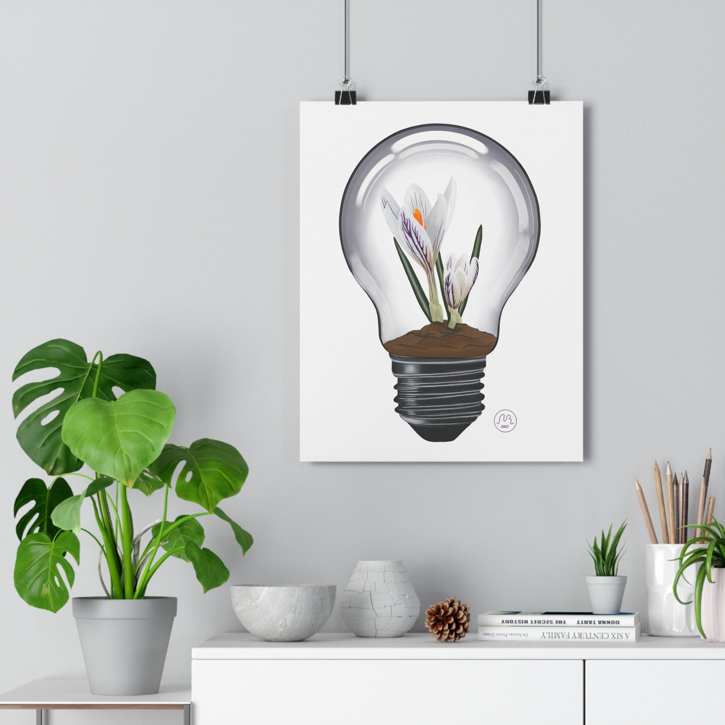 White Crocus Light Bulb Art Print