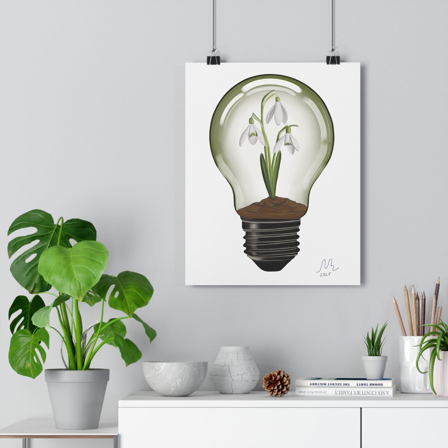Snowdrop Light Bulb Art Print