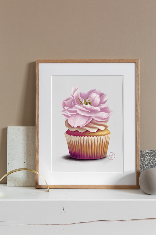 Cherry Blossom Cupcake Art Print