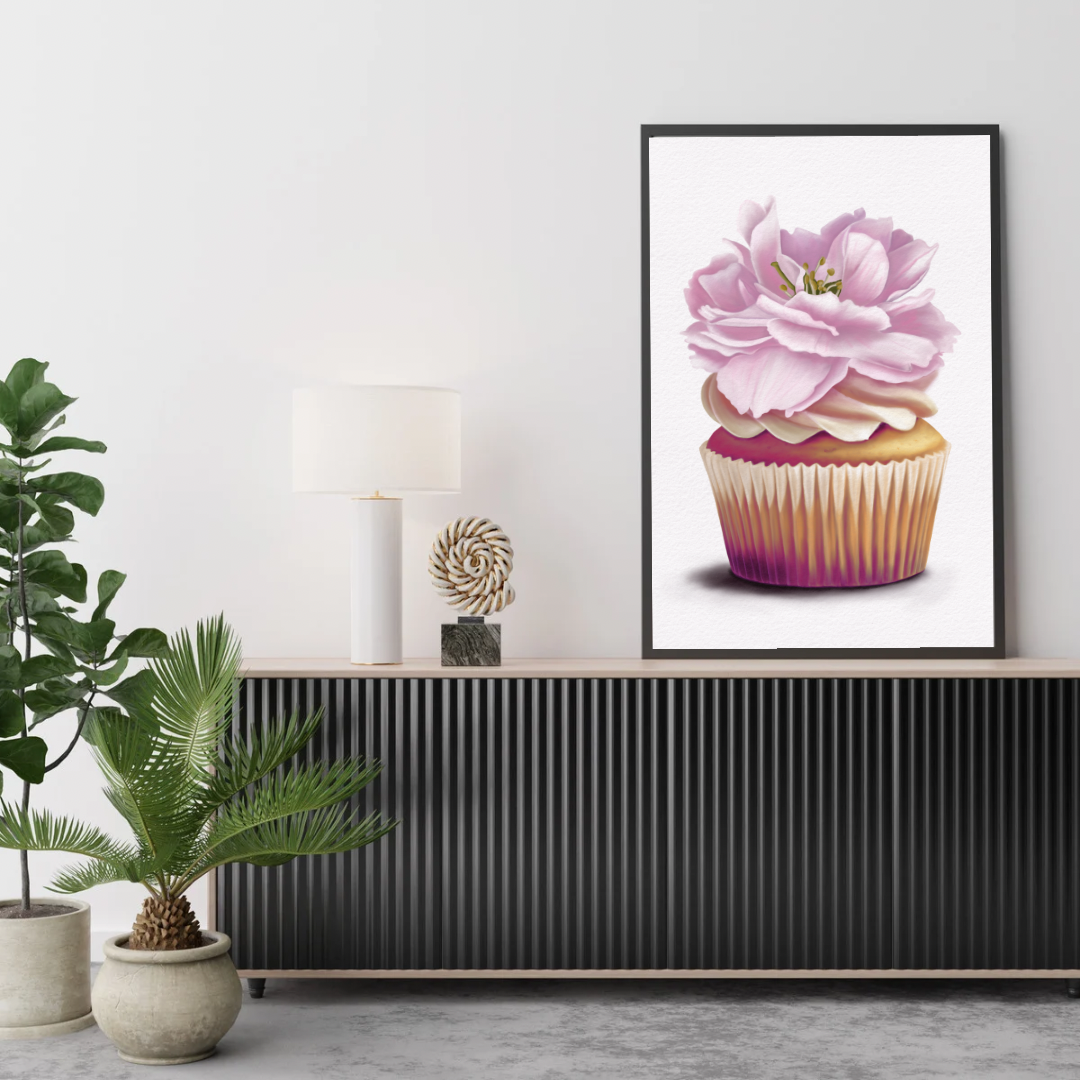 Cherry Blossom Cupcake Art Print