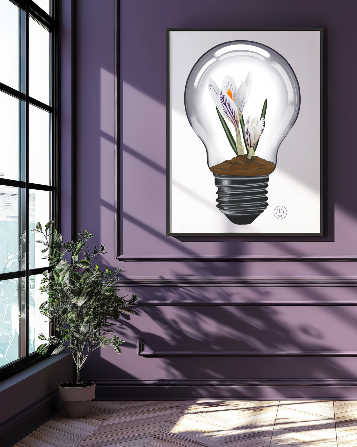 White Crocus Light Bulb Art Print