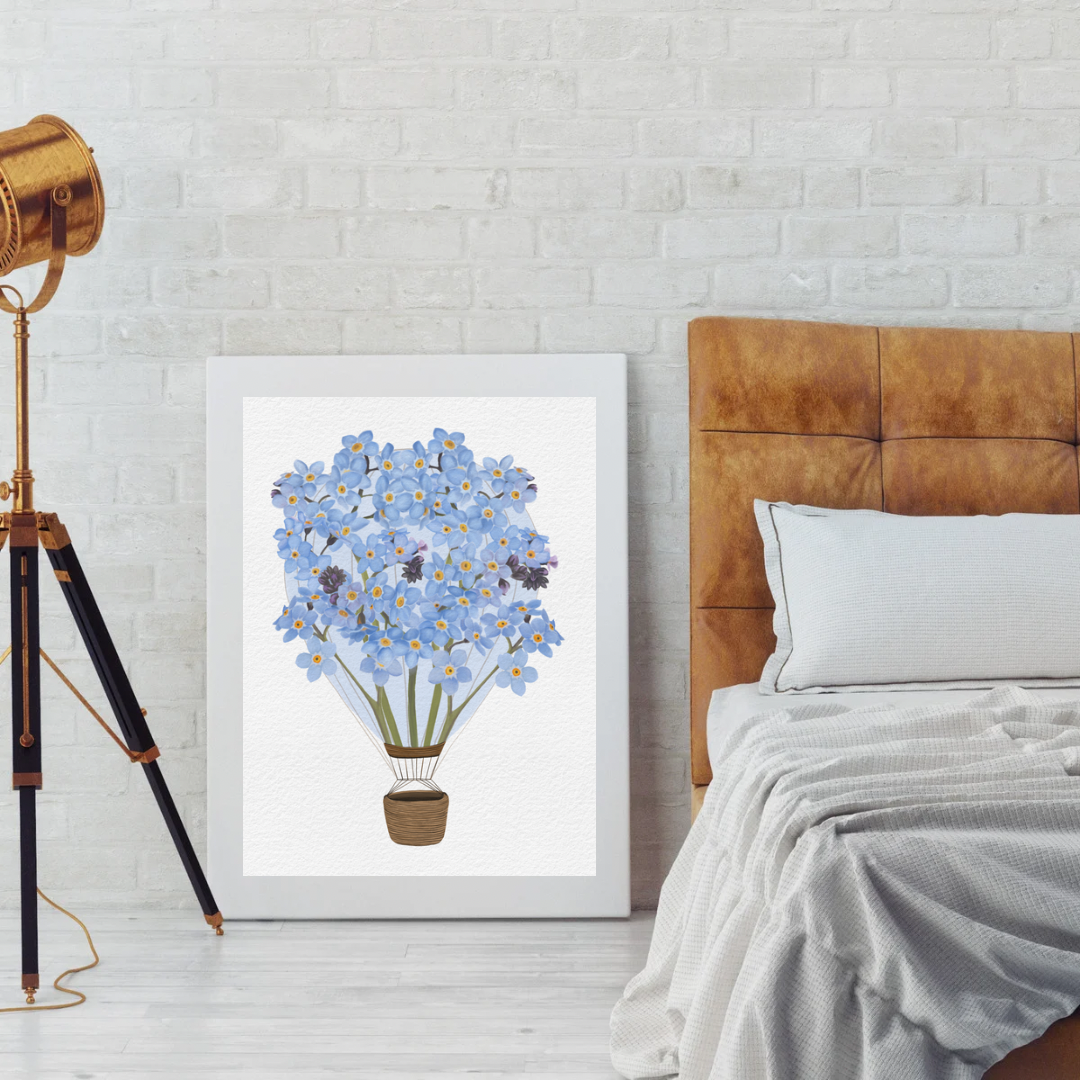 Forget-Me-Not Air Balloon Art Print