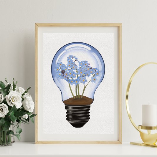 Forget-Me-Not Light Bulb Art Print