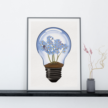 Forget-Me-Not Light Bulb Art Print