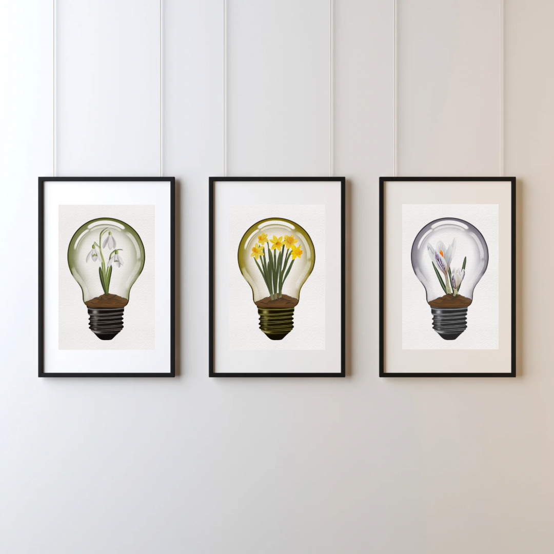 White Crocus Light Bulb Art Print