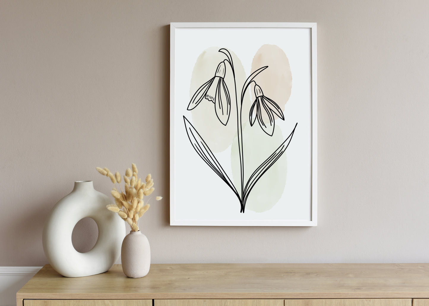 Snowdrops Line Art Print | Beige Colors