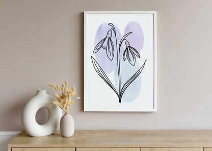 Snowdrops Line Art Print | Blue Colors