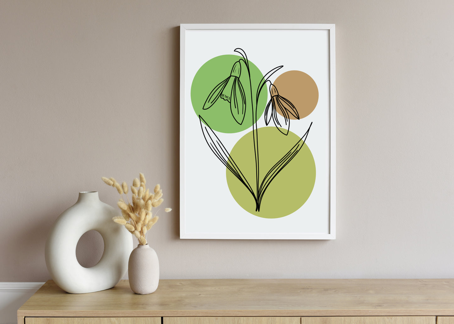 Snowdrops Line Art Print | Green Colors