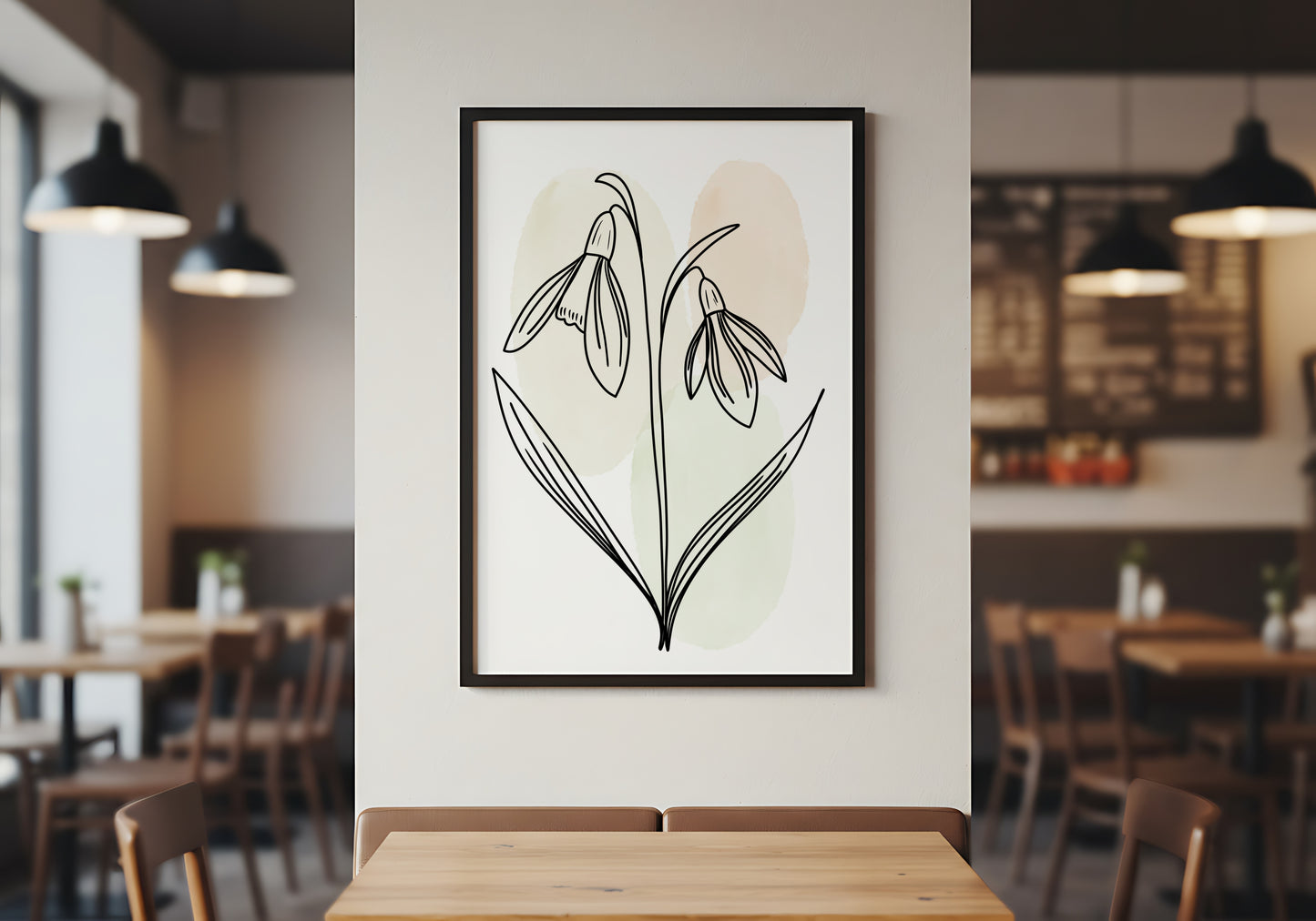 Snowdrops Line Art Print | Beige Colors