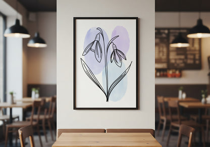 Snowdrops Line Art Print | Blue Colors