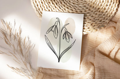 Snowdrops Line Art Print | Beige Colors
