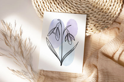 Snowdrops Line Art Print | Blue Colors