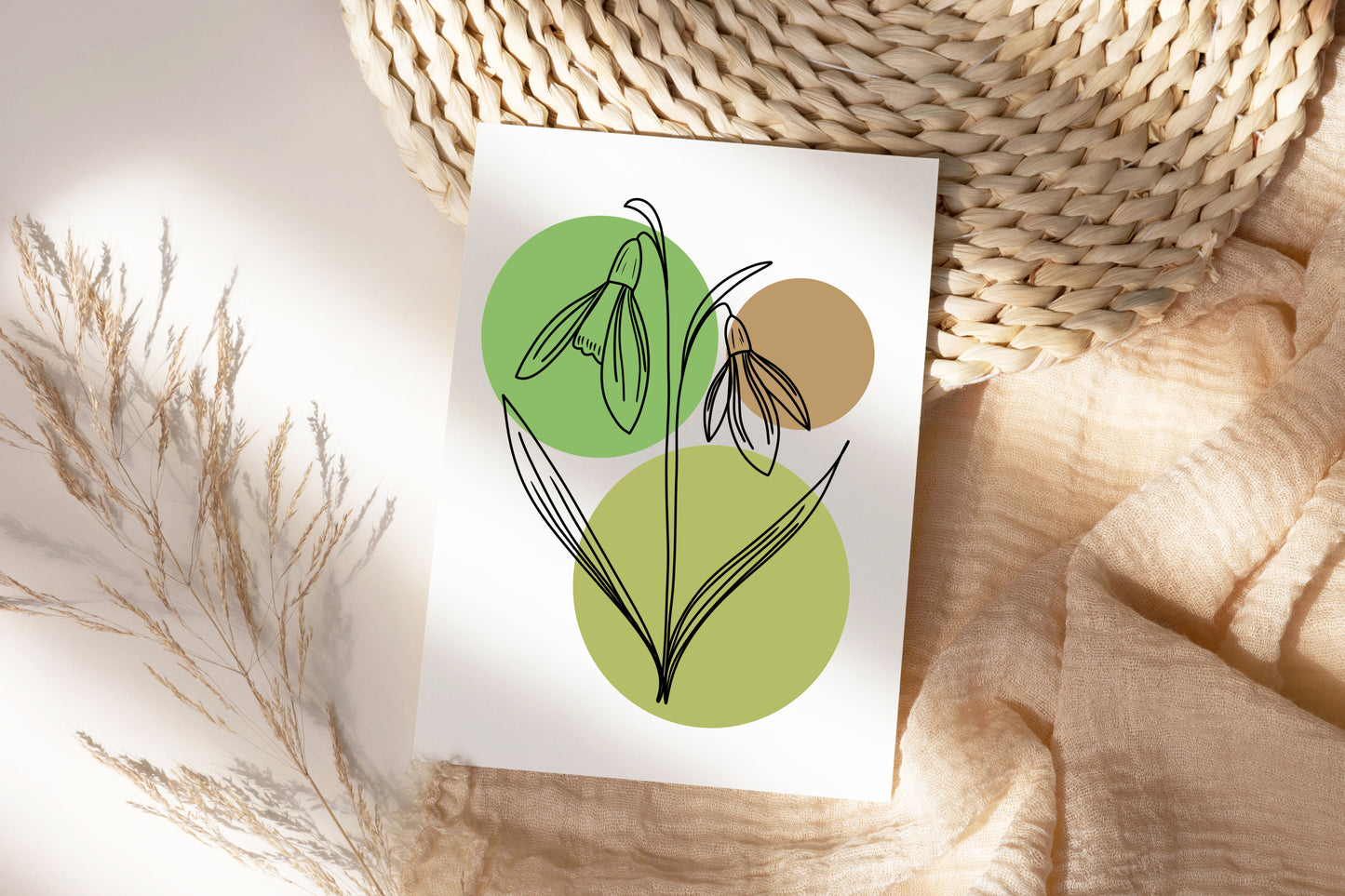 Snowdrops Line Art Print | Green Colors