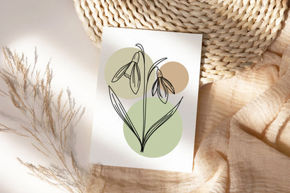 Snowdrops Line Art Print | Tan Colors