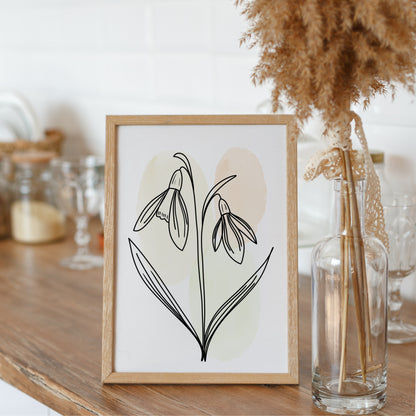 Snowdrops Line Art Print | Beige Colors