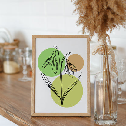 Snowdrops Line Art Print | Green Colors