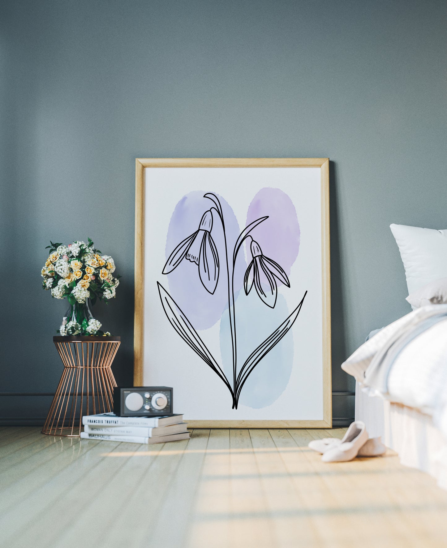 Snowdrops Line Art Print | Blue Colors