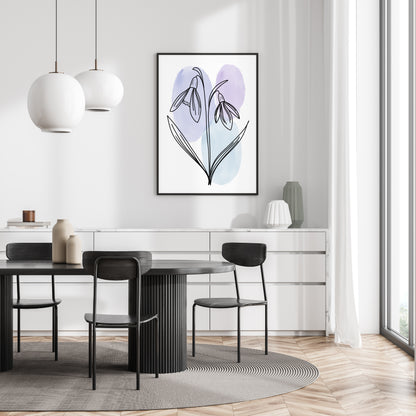 Snowdrops Line Art Print | Blue Colors