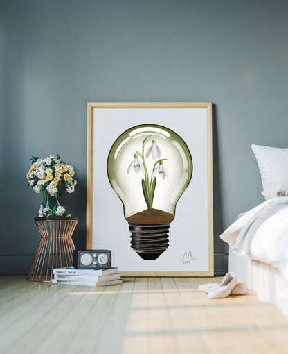 Snowdrop Light Bulb Art Print
