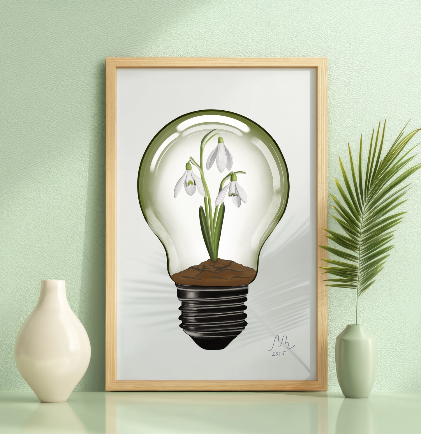 Snowdrop Light Bulb Art Print