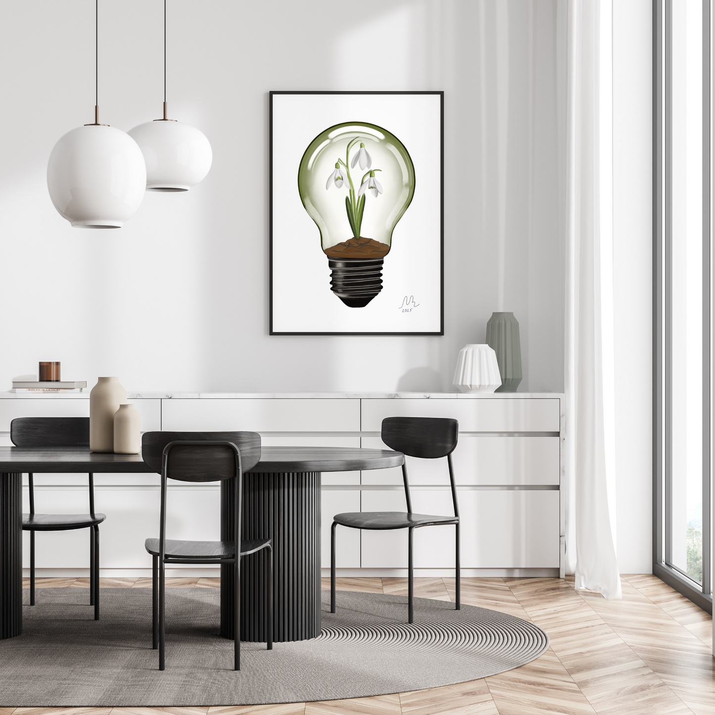 Snowdrop Light Bulb Art Print