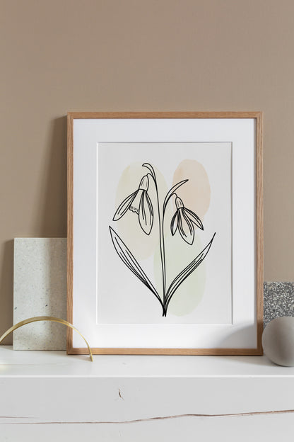 Snowdrops Line Art Print | Beige Colors