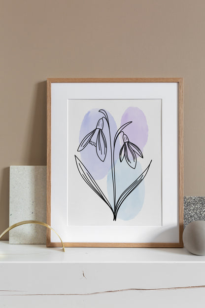 Snowdrops Line Art Print | Blue Colors