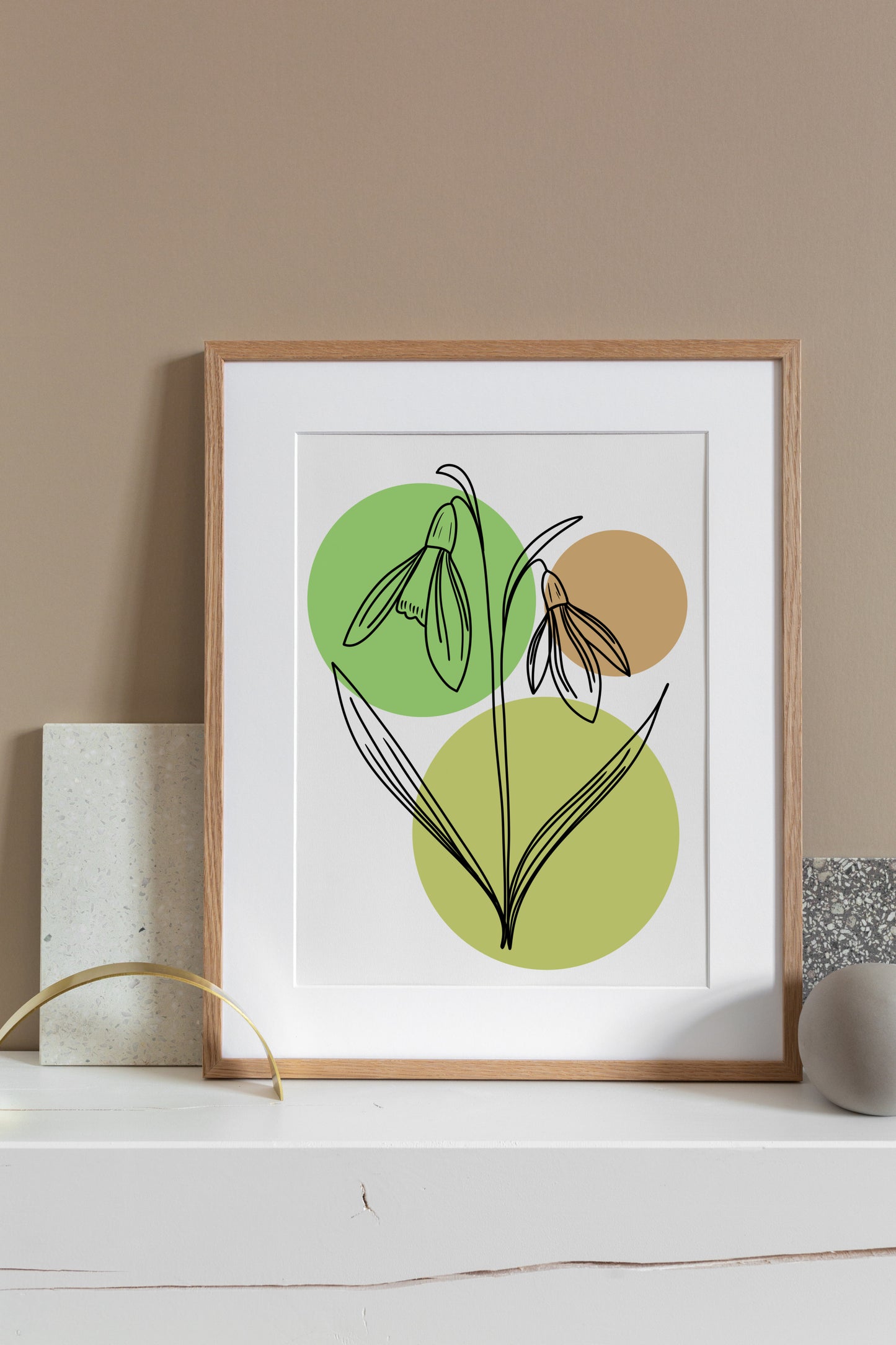 Snowdrops Line Art Print | Green Colors
