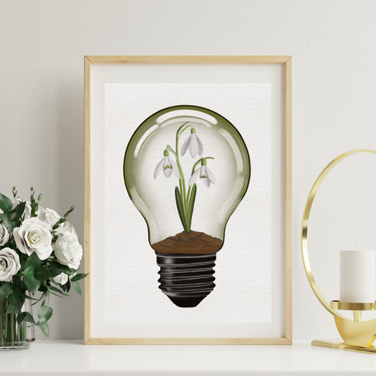 Snowdrop Light Bulb Art Print