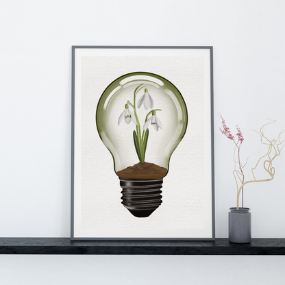 Snowdrop Light Bulb Art Print