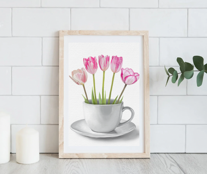 Tulips in a Cup Art Print