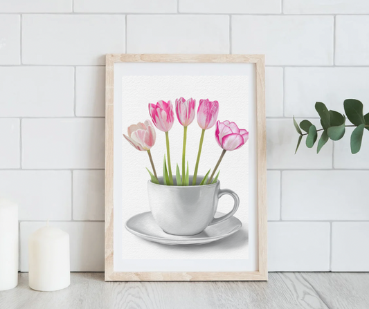 Tulips in a Cup Art Print