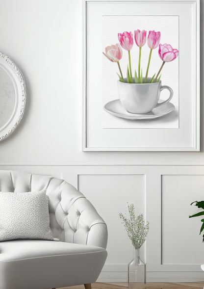 Tulips in a Cup Art Print