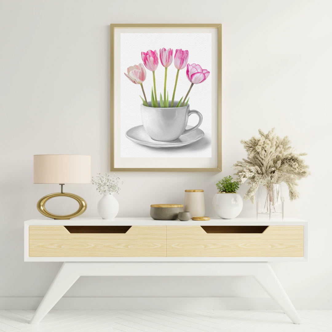 Tulips in a Cup Art Print