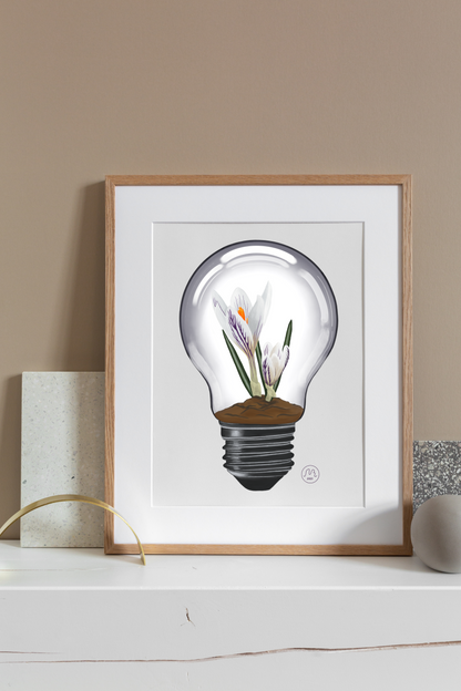 White Crocus Light Bulb Art Print