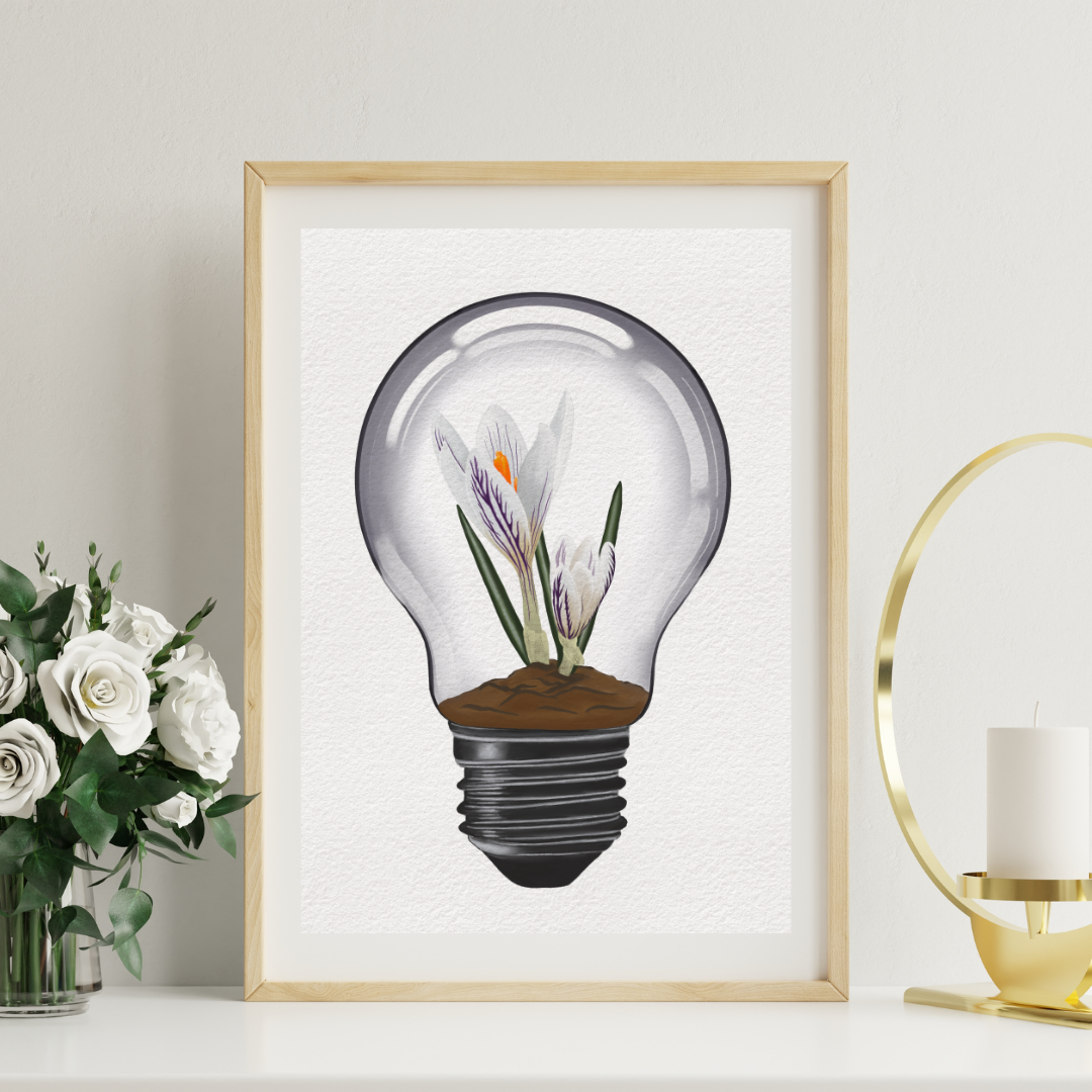 White Crocus Light Bulb Art Print